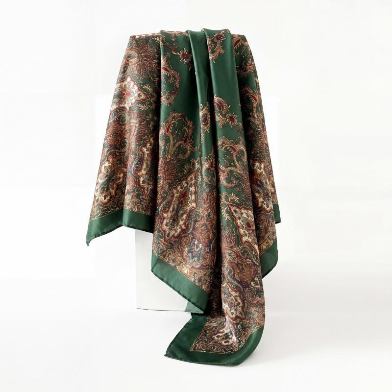 Satin Scarf Luxury Hijab Print Turban Women's Square Headscarf Neckerchief Shawl Bandana Windproof Handkerchief Headband Wraps