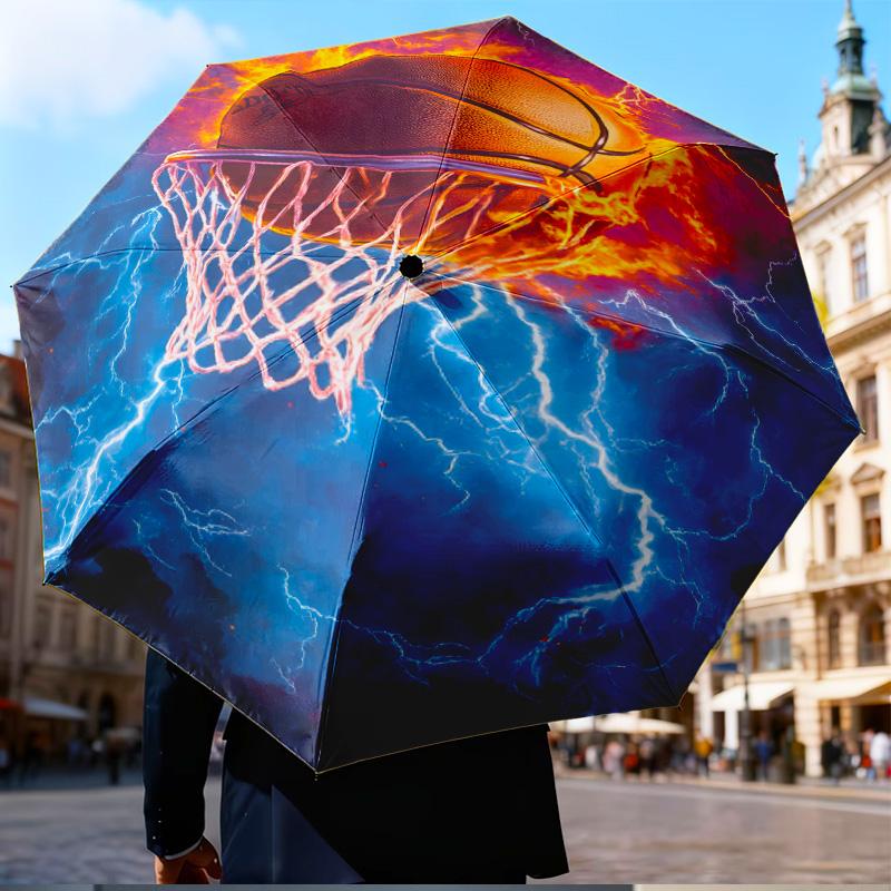 Basketball Crown Fire Sport Mini Five-Fold Lightweight Umbrella, 8-rib umbrella, Perfect for Home Travel and Outdoor Use in Any Season Gifts