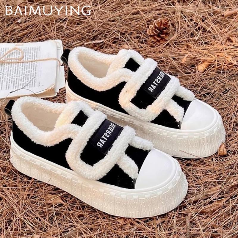 Fur Platform Women Sneakers Canvas Flats Cotton Shoes Short Plush Casual Shoes Winter 2024 Trend Walking Cozy Mujer Zapatillas