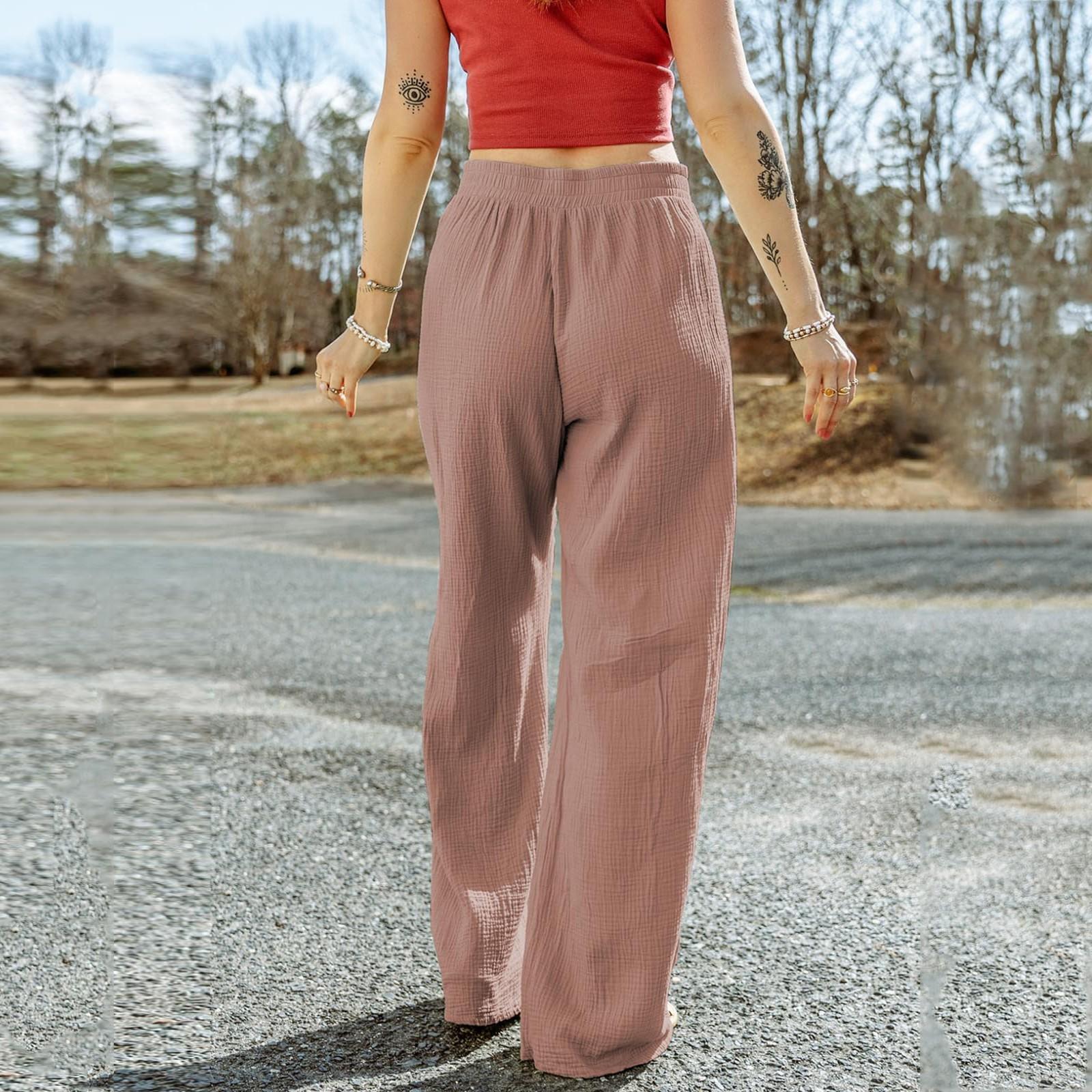 Женские однотонные повседневные брюки с высокой талией — фото 5