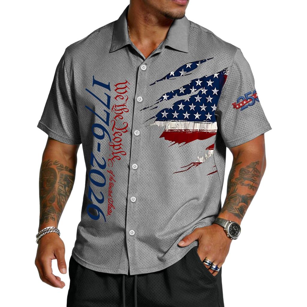 Men's Casual Short Sleeve Button Down Shirt Lightweight Breathable Fabric Relaxed Fit Collared Summer Shirt with Printed Design