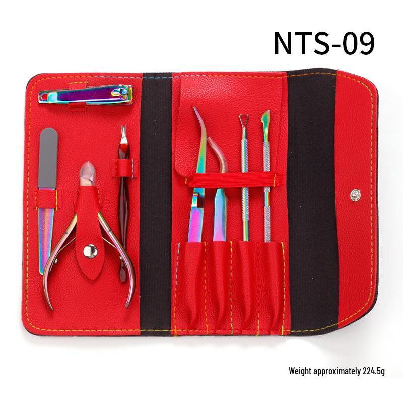 Manicure Tool Set: Precision Tweezers, Small Scissors, Clippers, Pusher, High-End Leather Case
