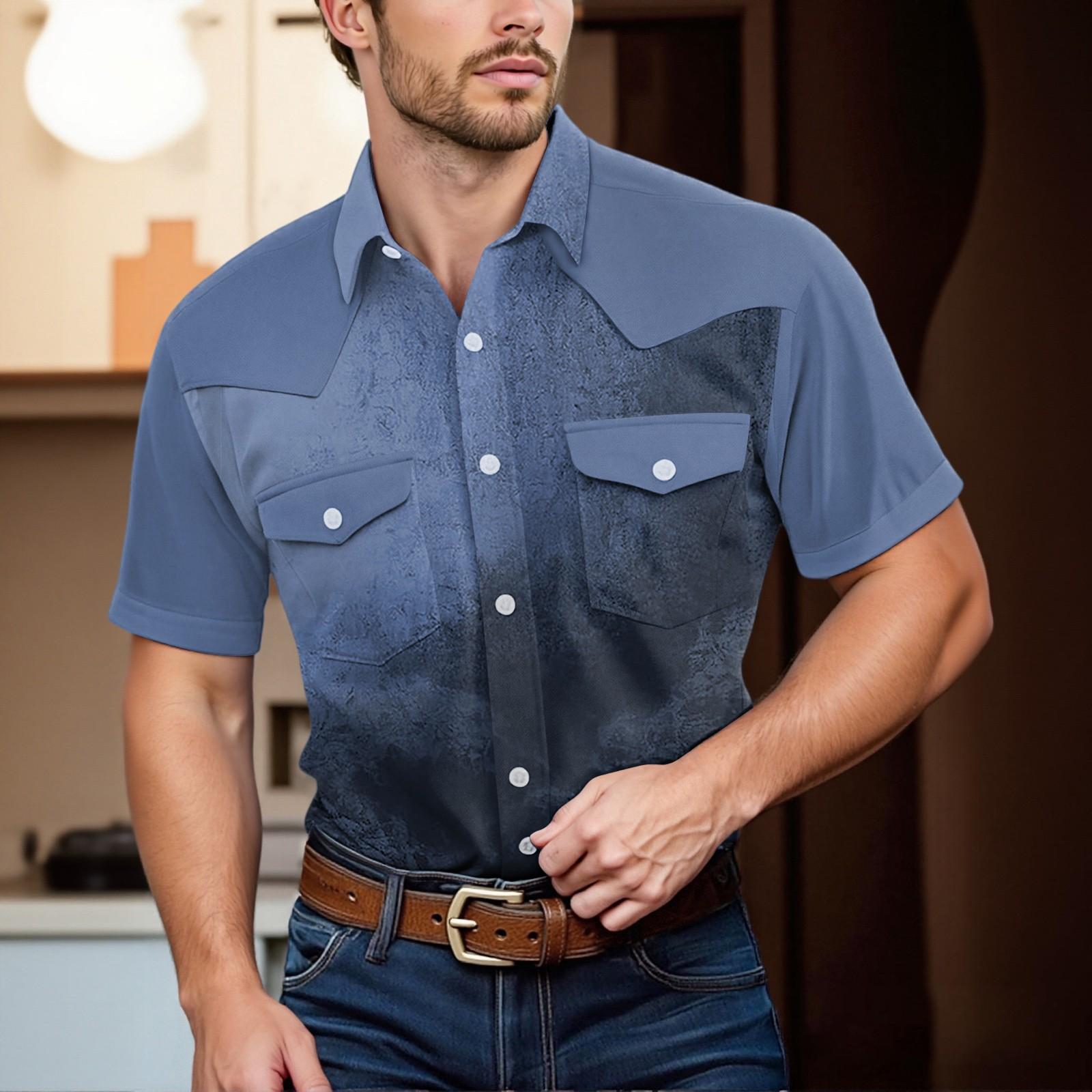 

Мужской модный топ кэжуал с короткими рукавами, лацканами и длиной до плеч XXXL синий