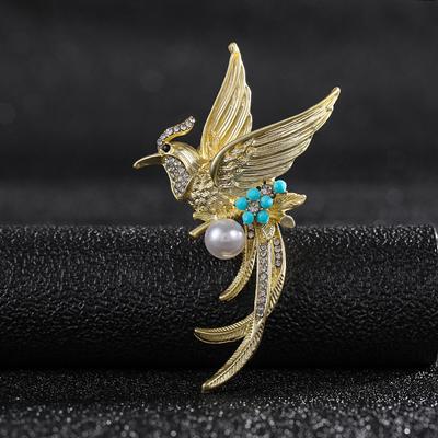 Broche Magpie Dorée Ancienne de Palais Tiny Style Oiseau Luxe Léger