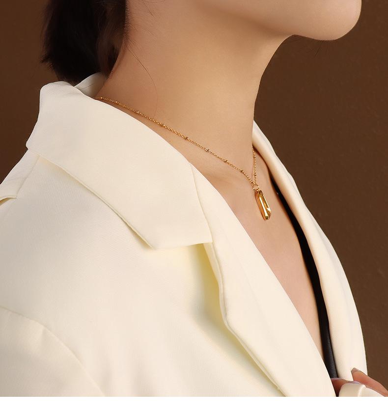 Marka French Geometric Square Necklace & Clavicle Chain Set with 18k Gold Titanium Steel Earrings Studs