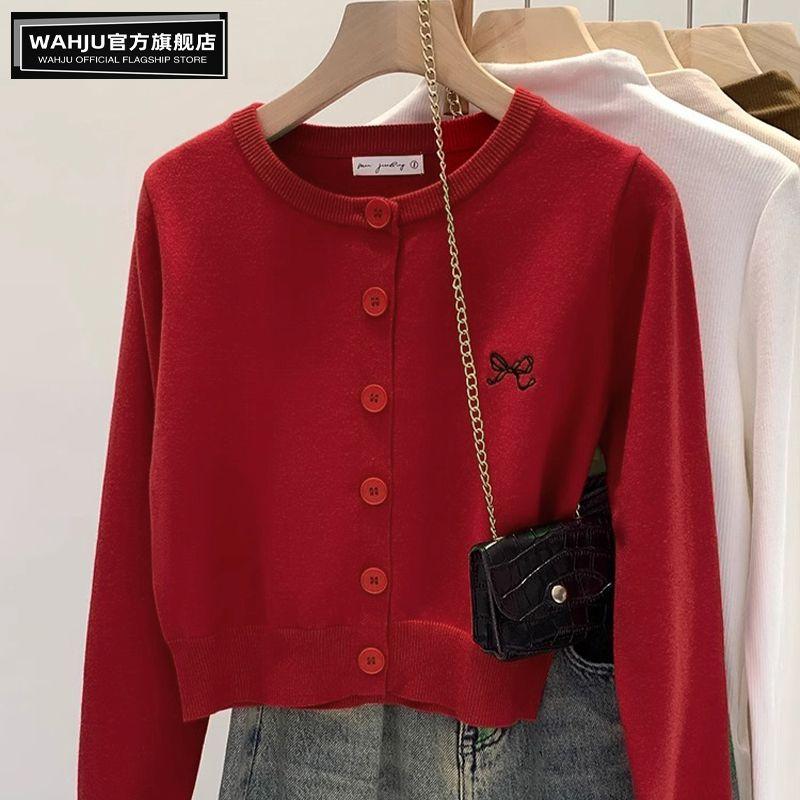 Cardigan Tricoté Violet pour Femme Printemps Brodé Coréen Dopamine Court Veste Pull