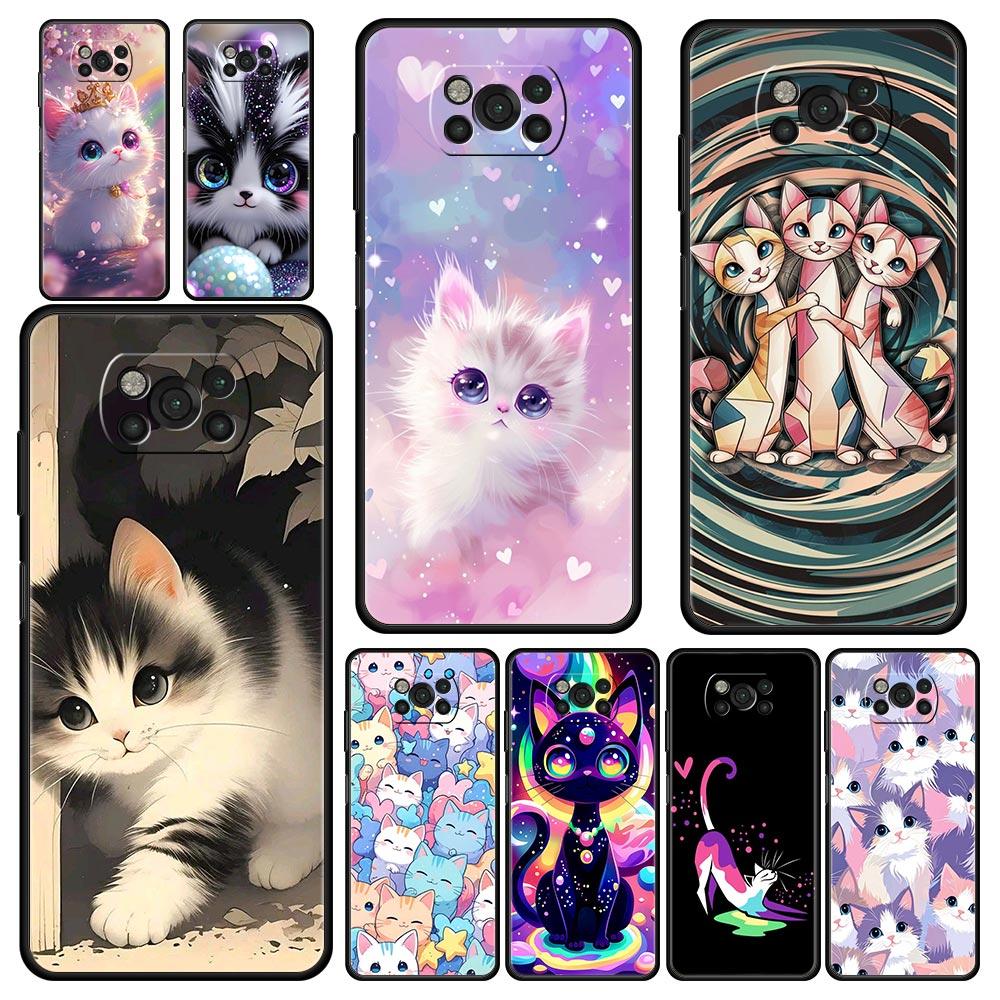 Colorful Cat Design Phone Case Cover for Xiaomi Poco F7 Ultra F6 F5 F4 F3 X6 X5 X4 X3 NFC C51 C55 M4 GT 5G Soft TPU Shell Capas