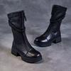 Women's Genuine Leather Knee-High Martin Boots, 2025 Autumn/Winter, British Style, Thick Sole, Plus Velvet.