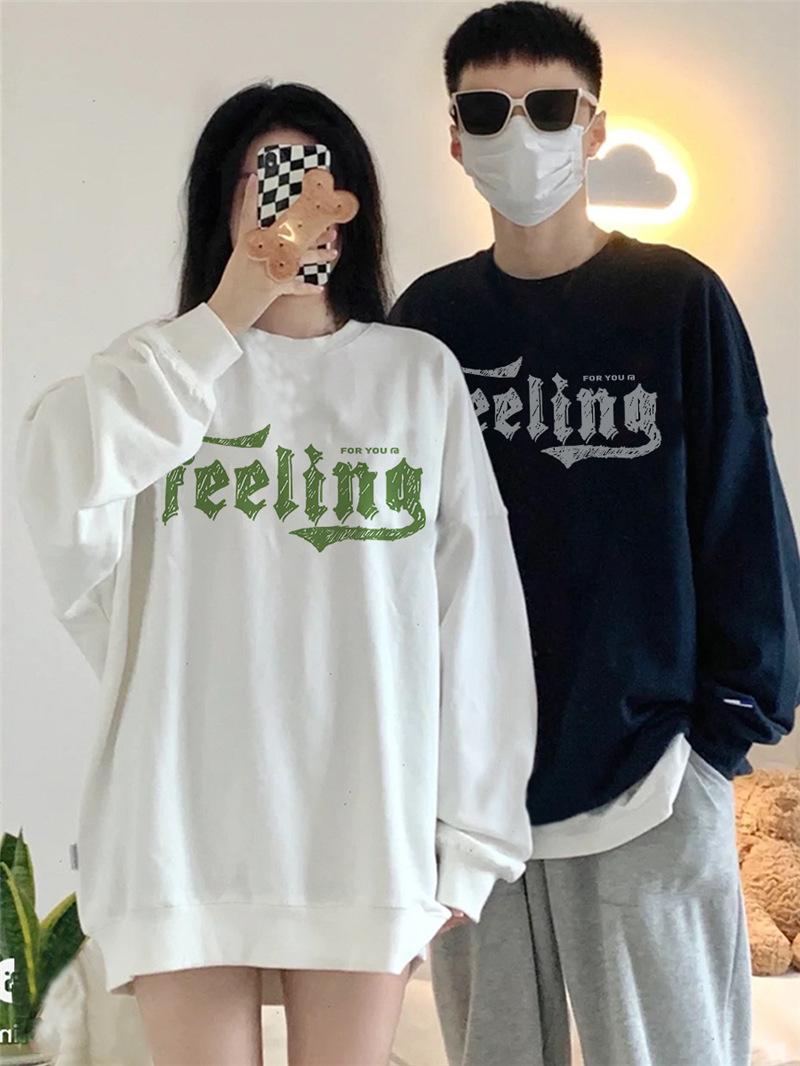 Парная толстовка с капюшоном с буквенным принтом для осени и зимы, женская свободная толстовка с круглым вырезом и большим размером, топ M