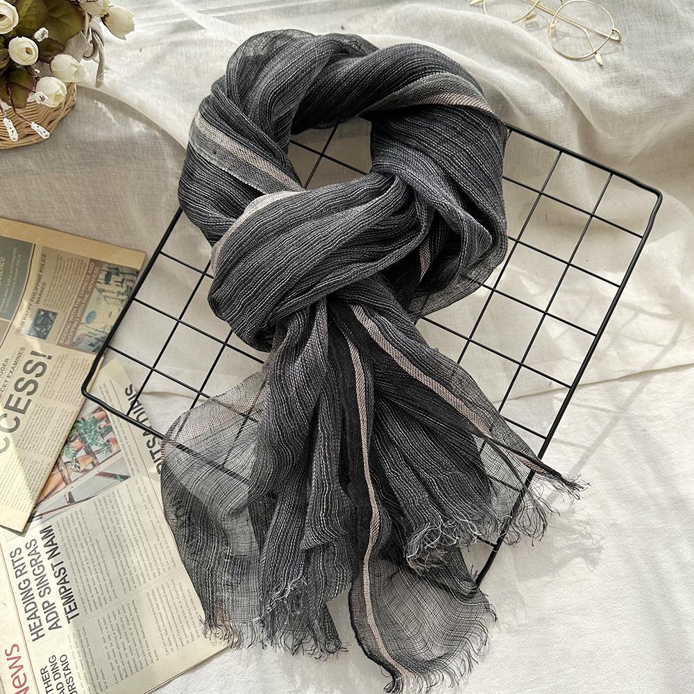 Pruhovaná lněná šála pro ženy na léto Literární sluneční clona Barva Tkaní Řemeslné zpracování Gázová šála