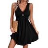 2026 Women's Short Sleeve V-Neck Button Dress - Solid Color Spring/Summer Collection