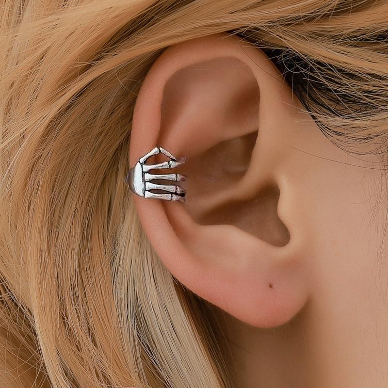 Halloween No Piercing Required Rock Hand Bone Design Jewelry Earrings Halloween Wear Eardrop Party Wear Gold/Silver