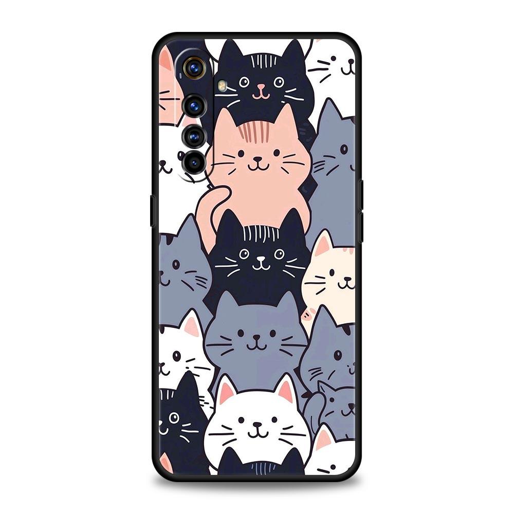Cute Cat Phone Case For Realme 12 11 10 9 8 5G 7 6 GT5 GT3 GT2 Pro Plus C21 C11 C25 C35 For Realme GT Neo 2 3 3T Soft 5 Cover