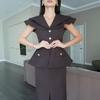 2026 autumn new European and American Amazon cross-border large lapel collar waist vest women's long skirt two-piece set