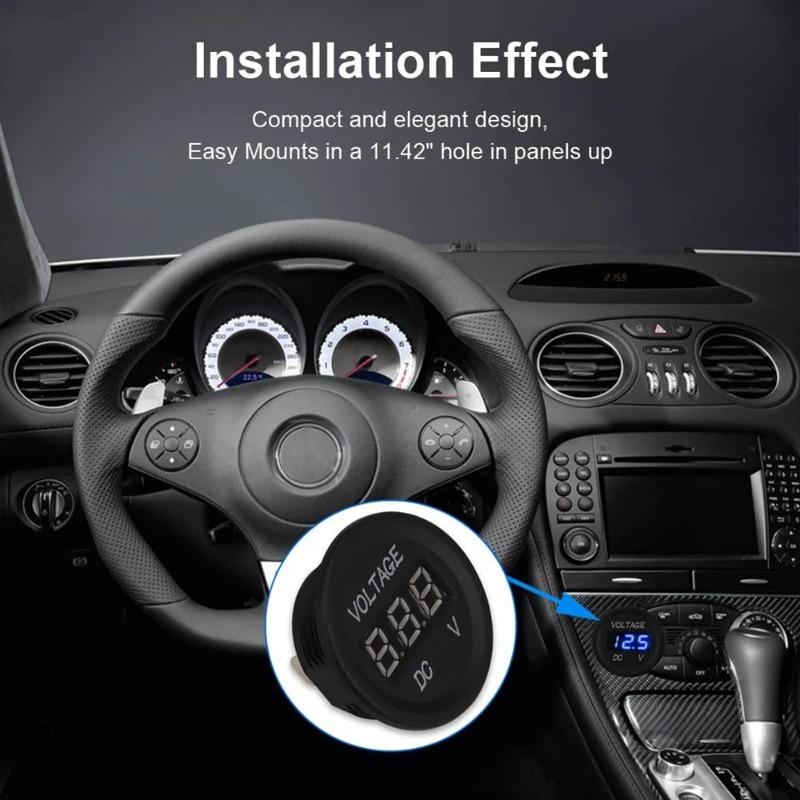 DC 5-48V Car Motorcycle Voltmeter Mini Digital Waterproof LED Panel Tester Display Round Volt Meter Gauge