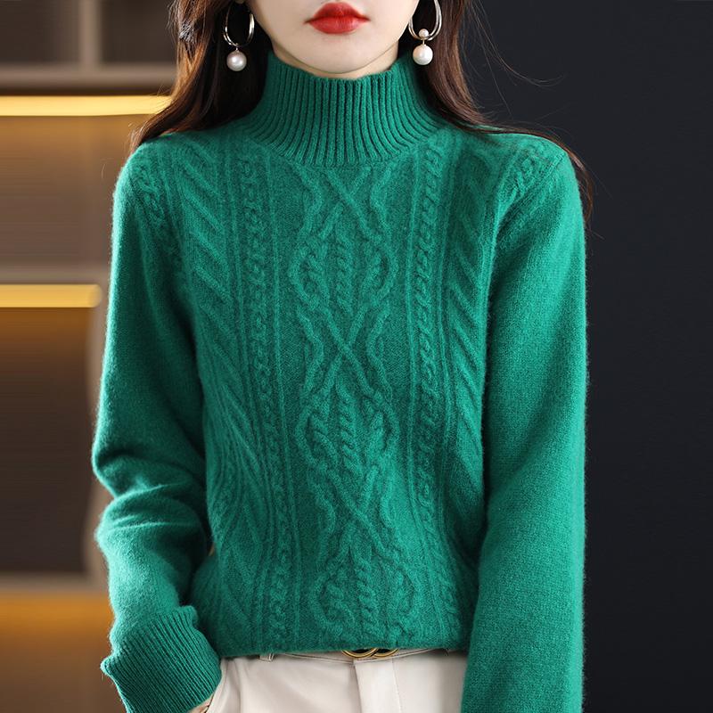 

Женский кашемировый свитер Qinghe кашемир 30% кашемир 70% шерсть осенне-зимний кашемировый толстый пуловер мягкий и теплый XXL зелёный