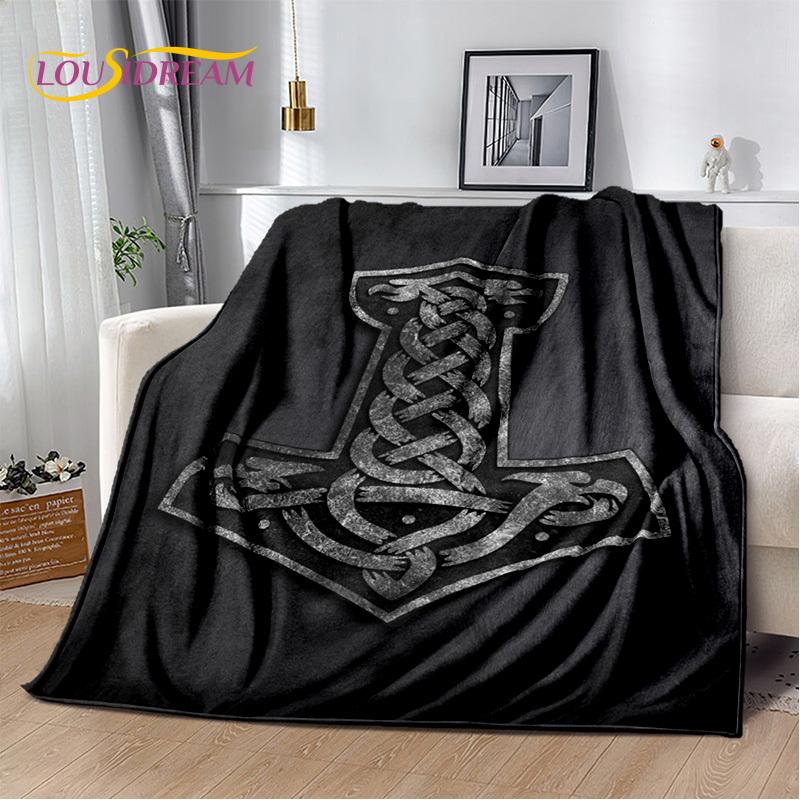 Nordic Mythology Viking Odin Valhalla Valknut Flannel Blanket Throw Blanket,Warm Blanket for Living Room Bedroom Beds Sofa Kids