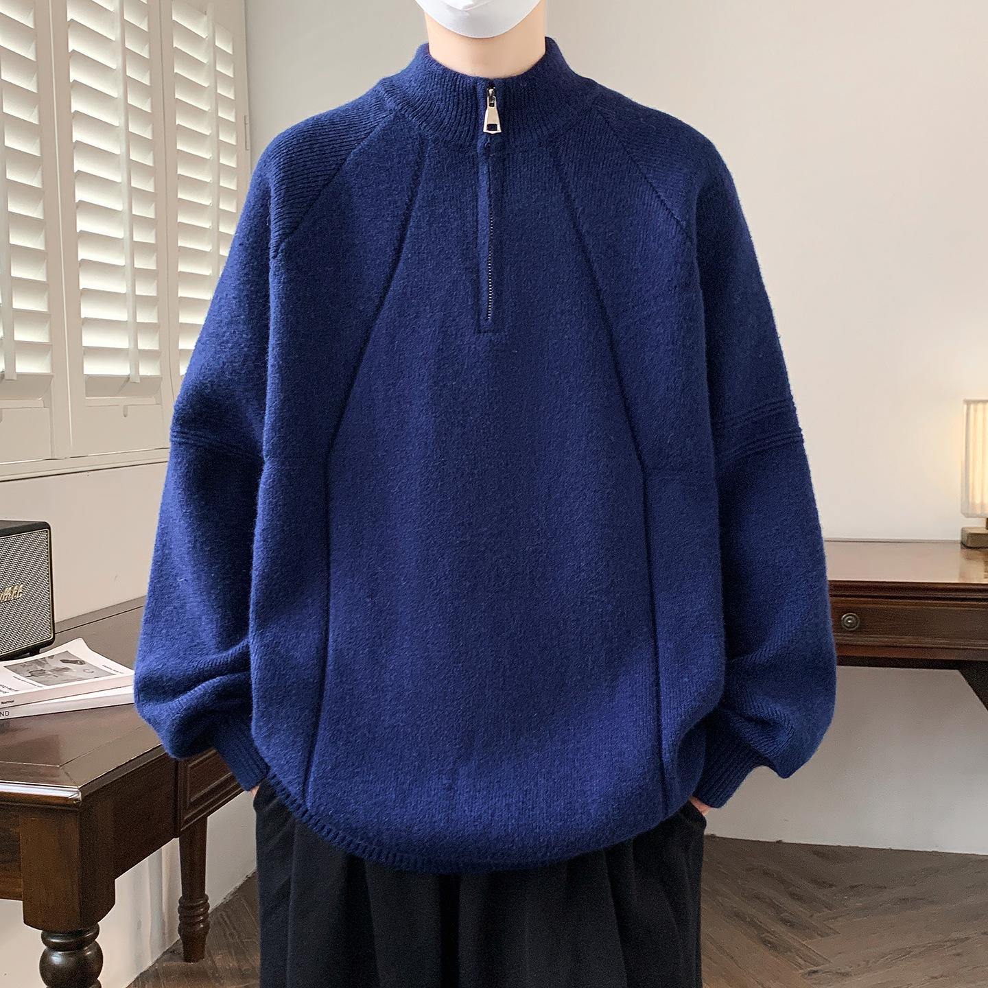 Men s Trendy Half-High Collar Zipper Pullover Knitwear - 2025 Autumn/Winter Collection L темно-синий