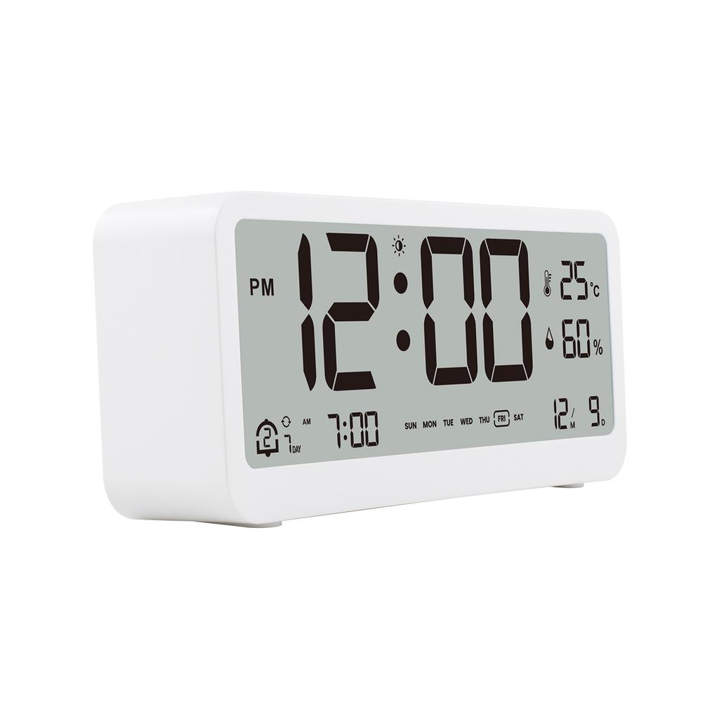 8001-EN Multifunctional Digital Clock LED Brightness Adjustable Temperature Humidity Displaying Alarm Clock with Dual Alarms