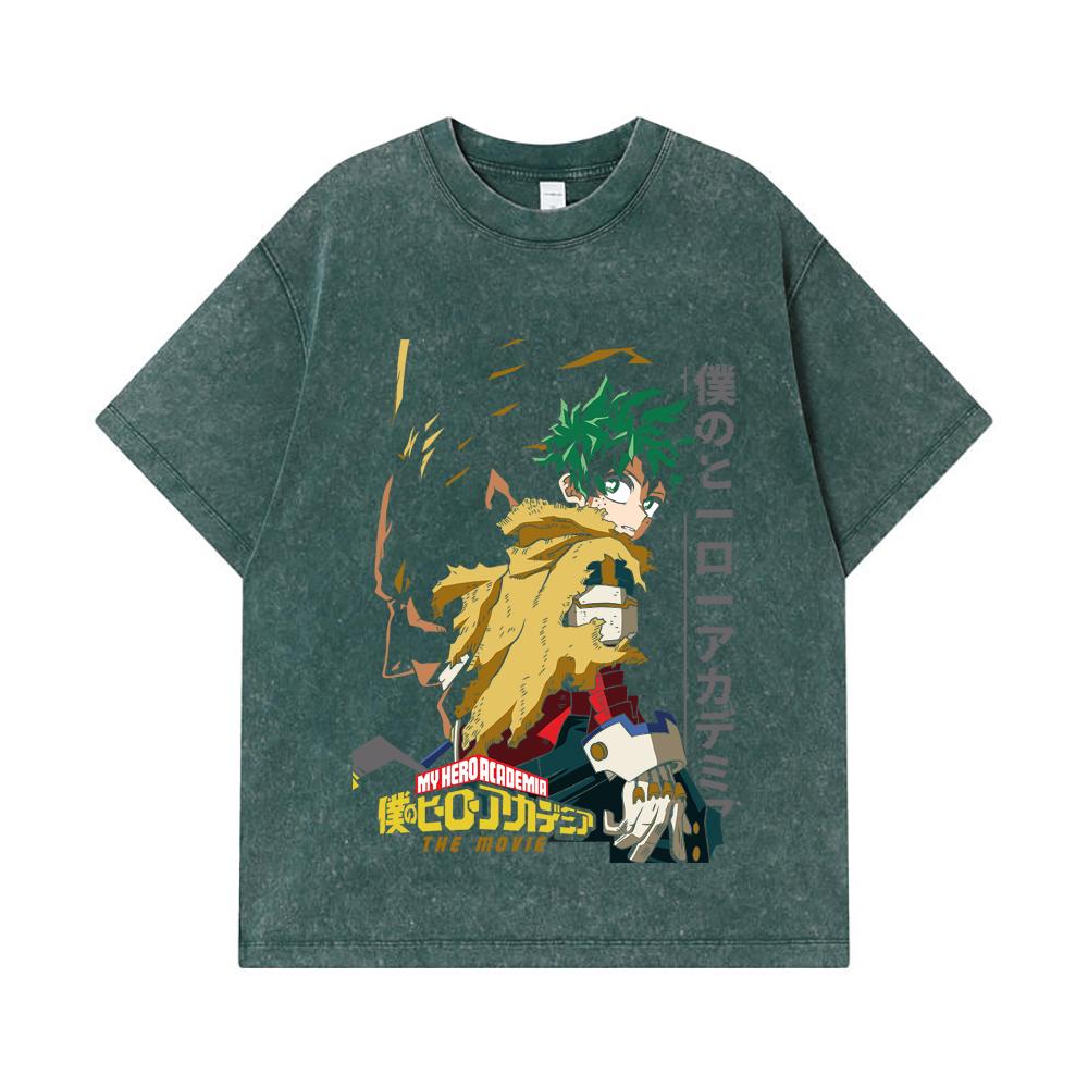 275 GSM Washed T-shirts 100% Cotton My Hero Academia V25 Deku Print Unisex Heavy Cotton T Shirt