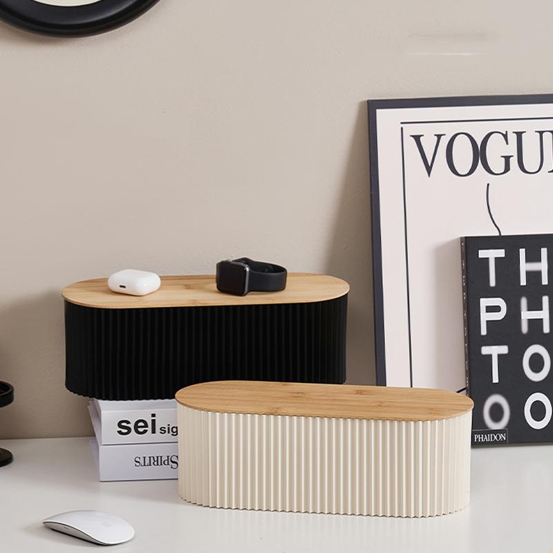 Cable Management Box Bamboo Cover Wire Junction Board Storage Box Hide Wires Power Strips Desk Computer Cable Organizer Box