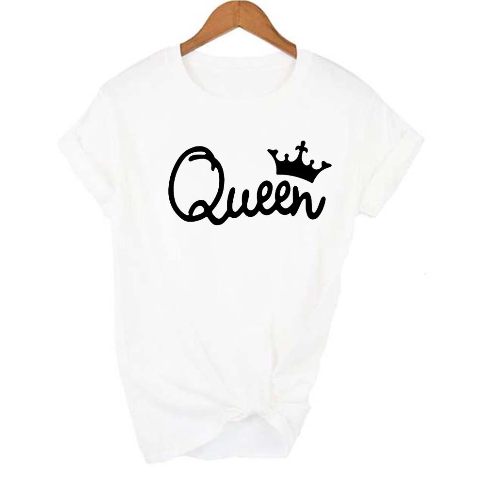 Queen Couples Women T Shirt Crown Printing Couple Clothes Summer Clothing Casual Round Neck Tops