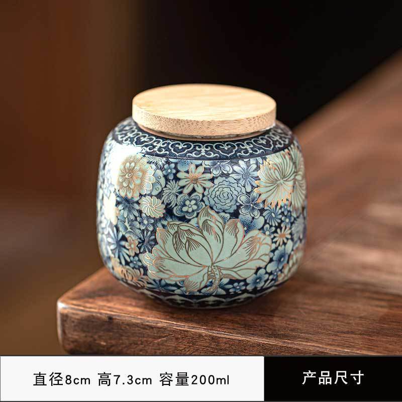 Creative Hand-painted Flower Ceramic Tea Jar with Bamboo Lid Sealed Storage Jar Portable Travel Tea Canister Home Decoration