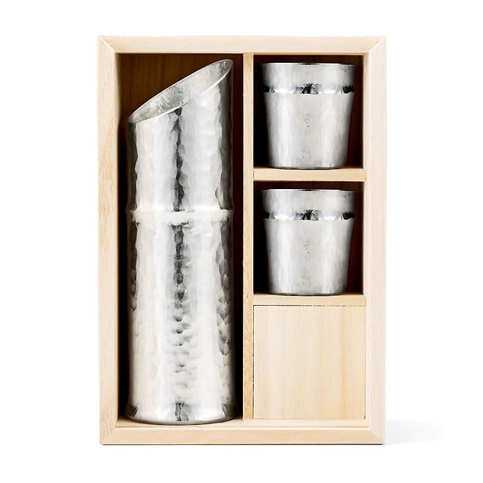 with red ribbon and washi paper by Teshigoto Nousaku Sake Set Gold Leaf Popular Bamboo Sake Set Gift Nihonbashi Yukari Sake Set Shochu Cold Sake