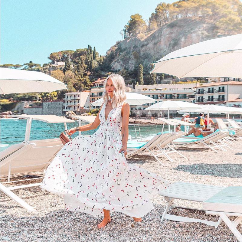 

Новая женская одежда, облегающее платье без рукавов с глубоким V-образным вырезом и принтом для новых товаров XL белый