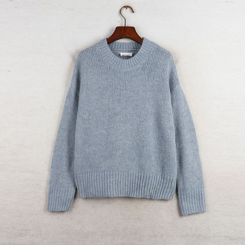 

Autumn and Winter Export Fashion Loose plus Size Crew Neck Pullover Light blue S: Bust size 100