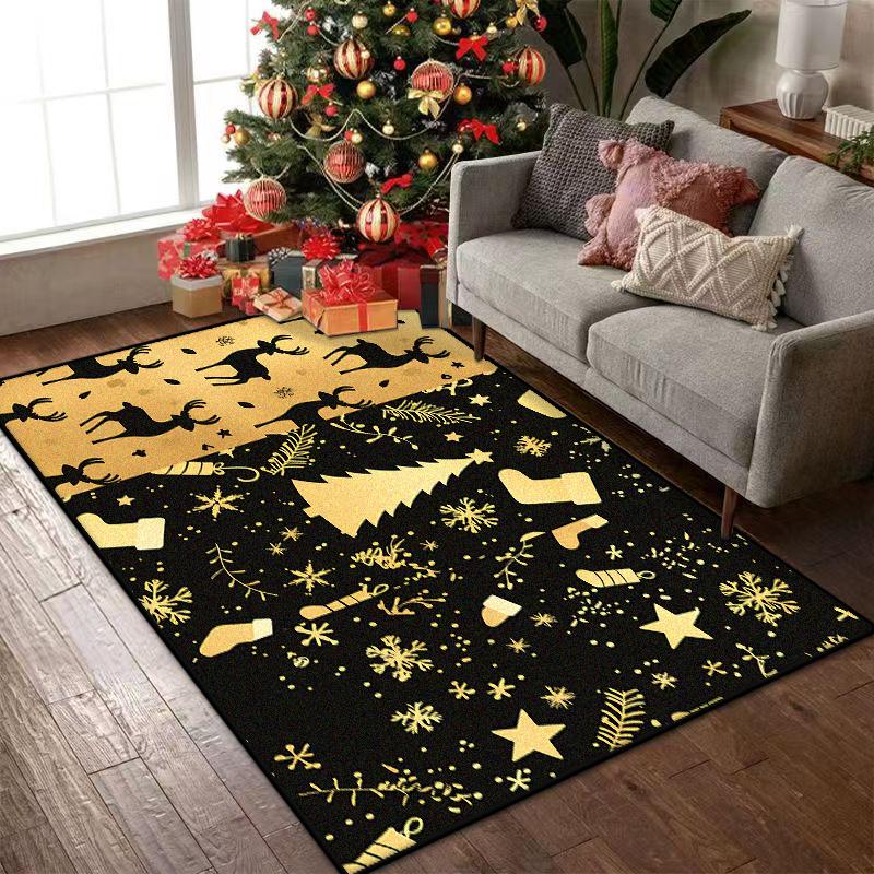 Black Gold Christmas Carpets for Living Room Children Bedroom Rug Soft Fluffy Bedside Rugs Short Plush Large Area Mats Office