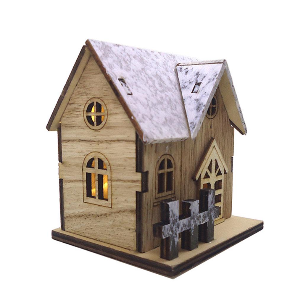 Desktop Ornament Wooden Dollhouse with Light Children Gift Snow House Model Toys Handmade Snow House Medel