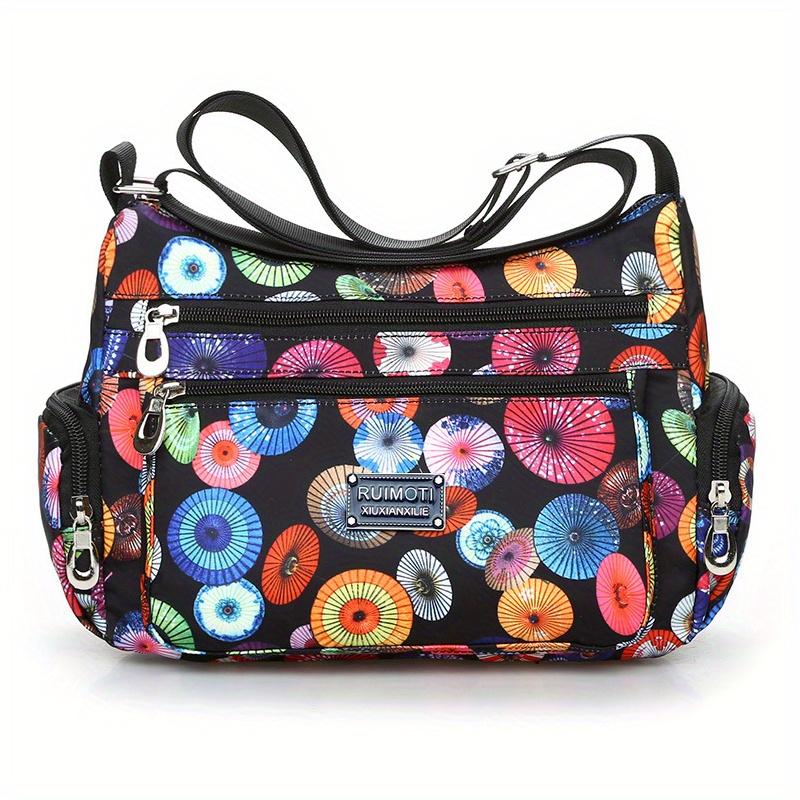 WTEMPO Dames Bloemige Nylon Crossbody Tas, Waterdichte Enkele Schouder Knoedel Portemonnee met Grote Capaciteit voor Casual Buitengebruik gray