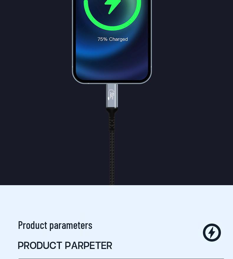 USB4 Full-Function Braided Type-C Data & Charging Cable, 40Gbps, Thunderbolt 4 Compatible