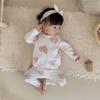Girls' Home Clothes Baby Girls' Long Sleeve Ribbed Pit Bar Pajamas Two Piece Set with Mushroom Edges