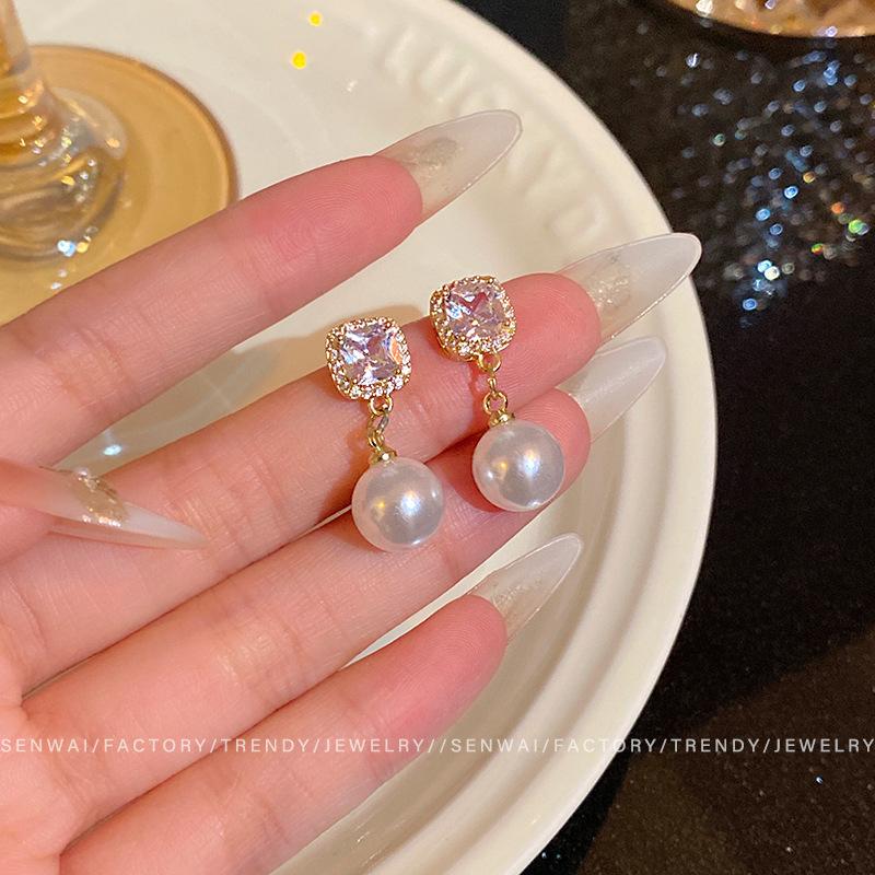 S silver needle zircon pearl earrings women's niche butterfly stud earrings versatile temperament earrings