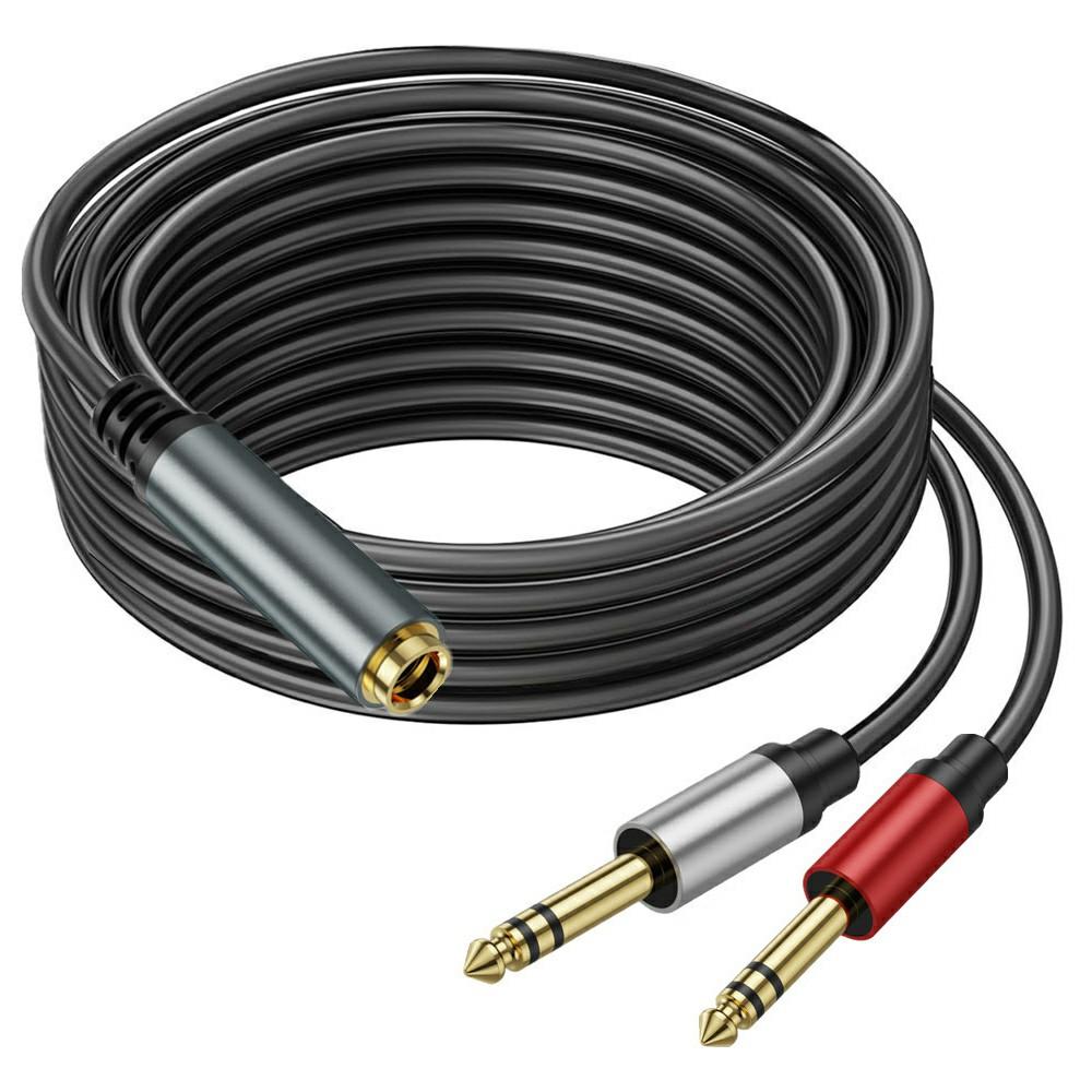 

3m 6.35mm Female Jack to 2x 1/4 Inch Male Plug Stereo Audio Adapter Speaker Y Splitter Cable As Shown A