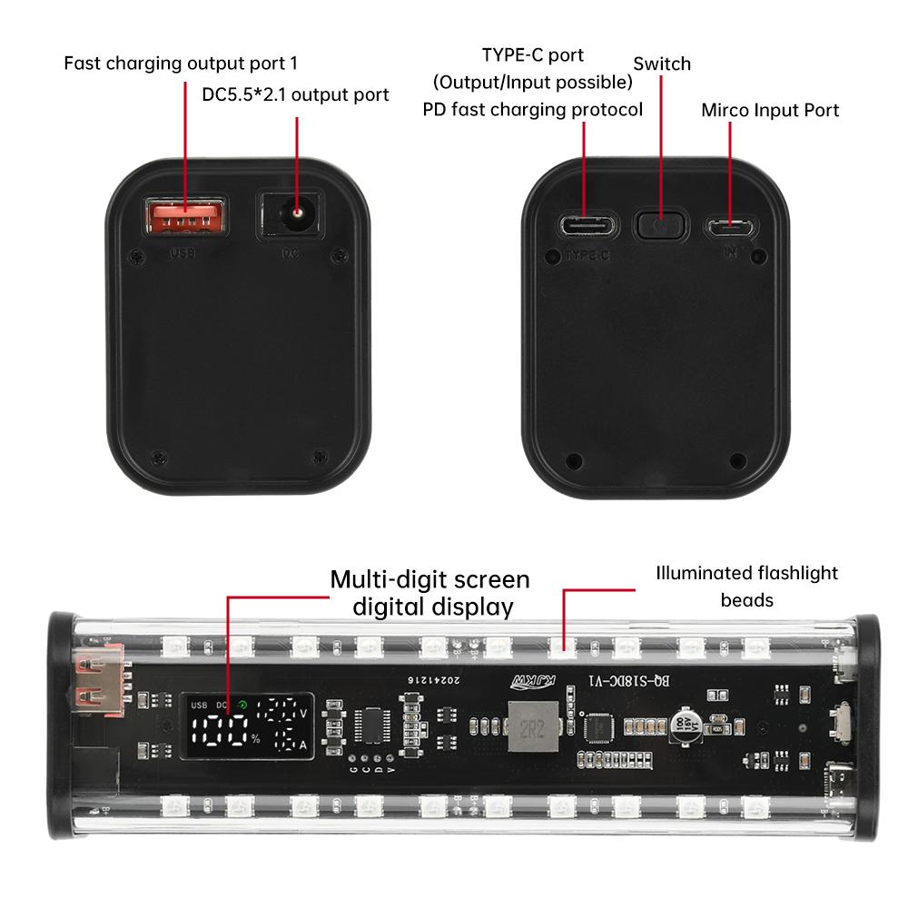 18650 Power Bank 8 Slots 18650 DIY Battery Storage Box Digital Display Dual Fast Charge USB Type C Interface Battery Holder Case