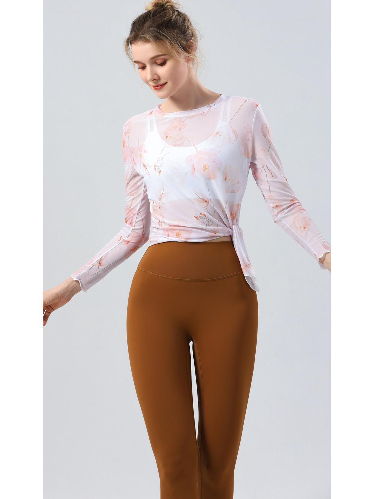 

Ретро топ для йоги из сетки с принтом тай-дай: Фитнес-одежда с длинным рукавом, быстросохнущая, с защитой от солнца, облегающая и дышащая Medium