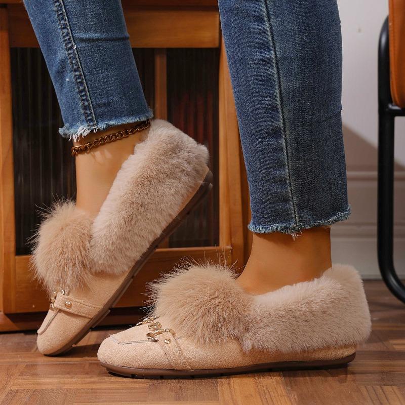 

Winter Retro Warm Fluffy Shallow Mouth Single Shoes for Women Fashion Versatile Plush Comfortable Casual Cotton Flat Shoes 36