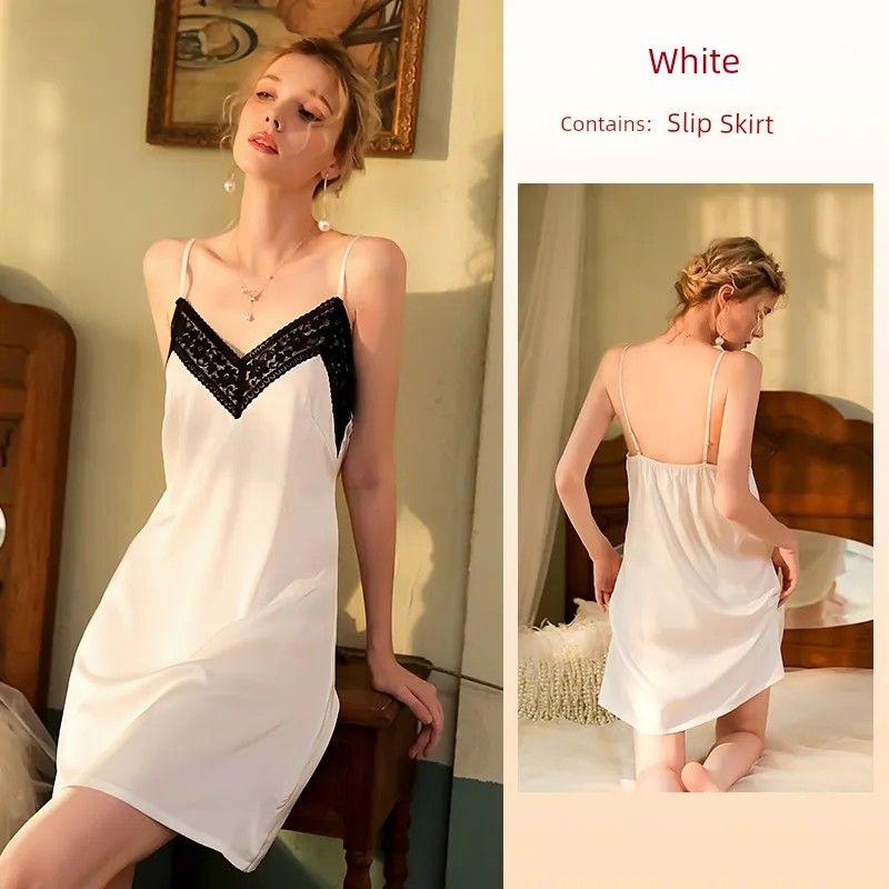 

New Arrival Exquisite Sexy Nightdress/Lace M Design V-neck Backless Slip Dress/Dating Private Room Short Skirt White L