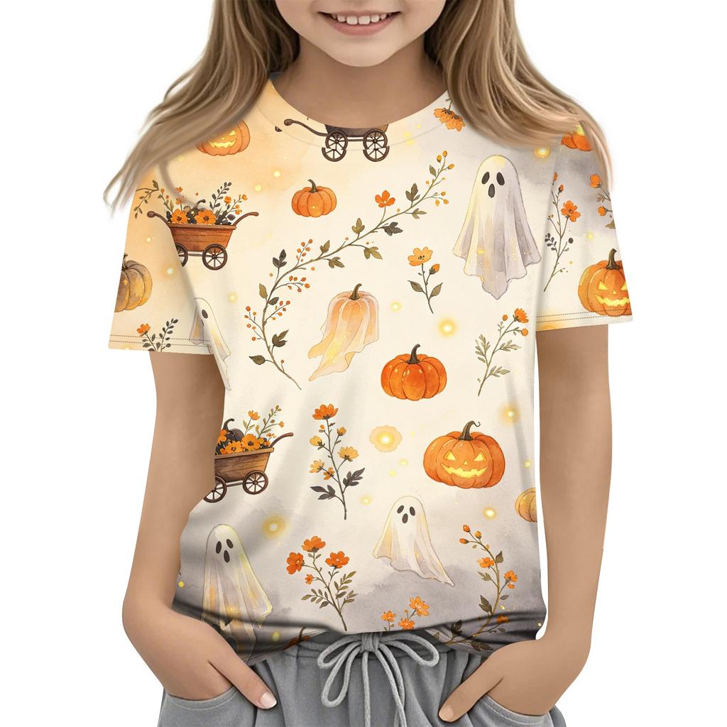 Boys and Girls Halloween T-Shirt - Round Neck Short Sleeve Casual Graphic Tee for Kids
