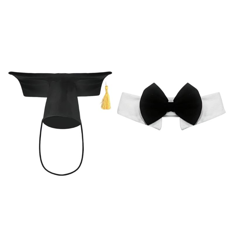 User Friendly Efficient Graduation Accessories Black Cap and Bowtie Set Sustainable Party Decorations Polyester Materials