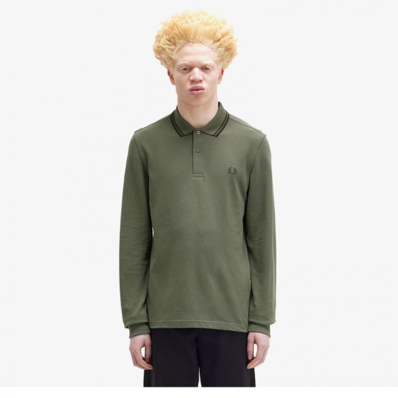 Fred Perry Long Sleeve Twin Tip Fred Perry Shirt Laurelis Green Night Green Afpm2433636 W49