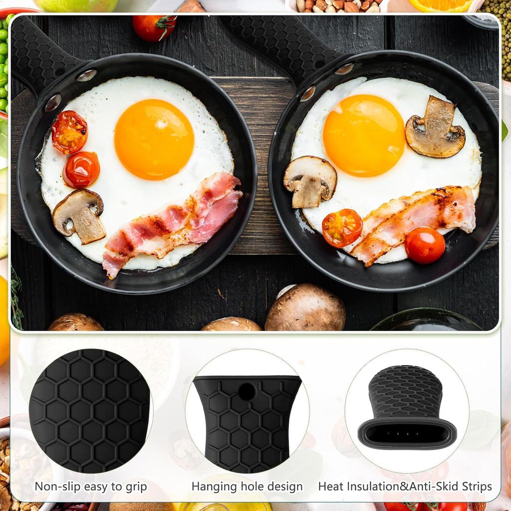 Patelai 2pcs Silicone Handle Cover for Cast Iron Skillet Kitchen Silicone Handles for Pots and Pans Non-Slip Pot Holder Sleeve for Fry Pan Griddles