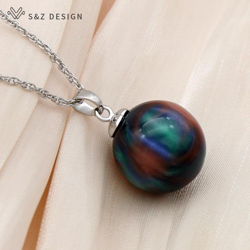 Fashion Rose Gold Color Round Acrylic Beads Pendant Necklace For Women Wedding Party Elegant Jewelry