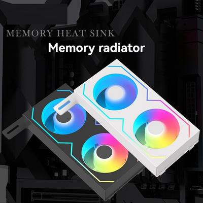 PC Memory Cooling Radiator 4Pin PWM/5V 3Pin ARGB with 2 Cooling Fan RAM Radiator Heatsink for DDR4 DDR5 RAM Cooler White