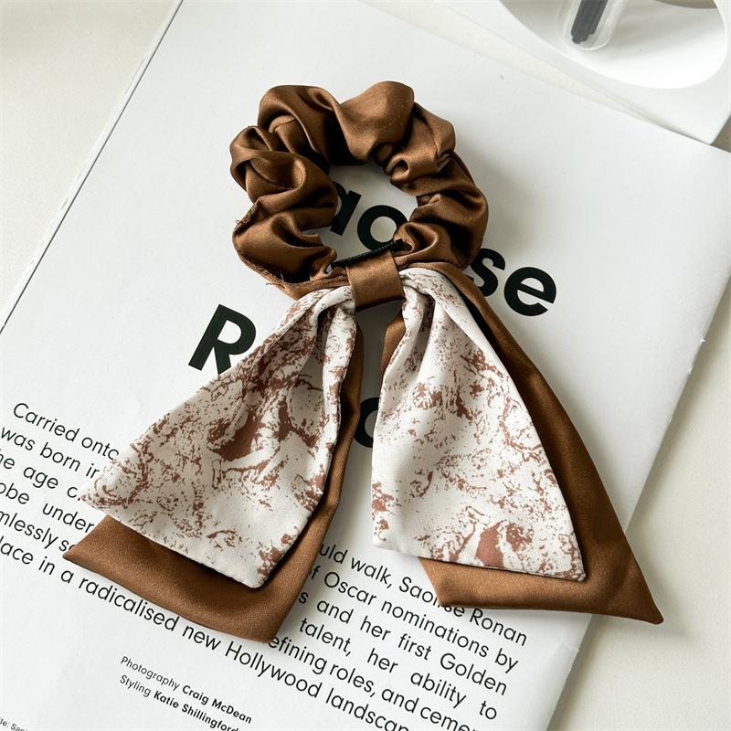 New Chinese Fashion Black White Flower Print Bow Ribbon Hair Ties Rope Rings Women Scrunchies Ponytail Elastic Hair Hairbands