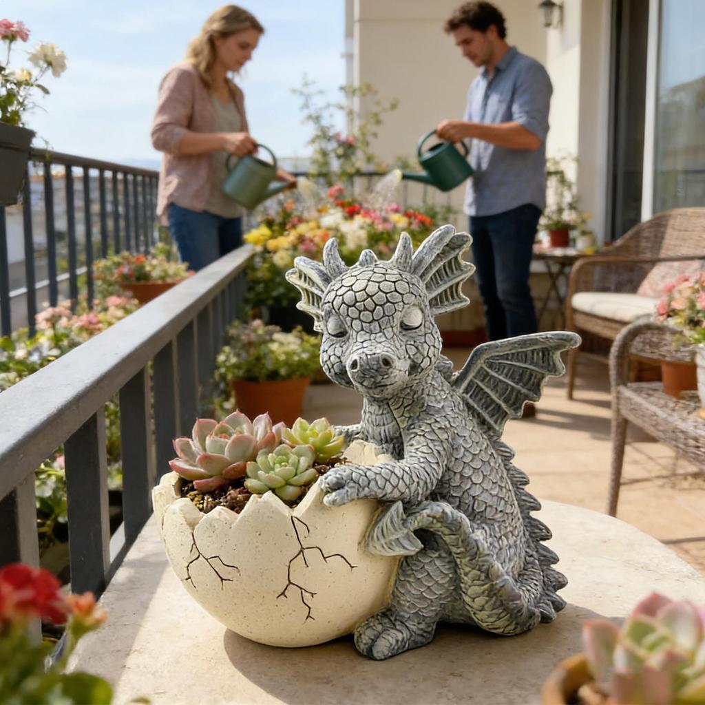 Dragon Planter Eggshell Planter Resin Plant Pots Indoor for Outdoor Window Garden Balcony Desk Nursery Gardening Lovers
