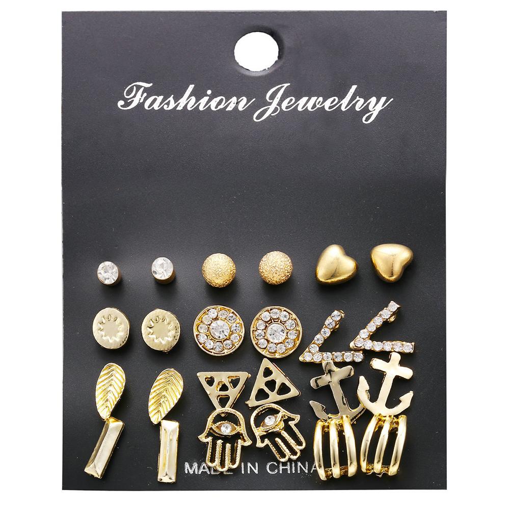 12pairs/set Fashion Hollow Out Delicate Diamond Earrings Set